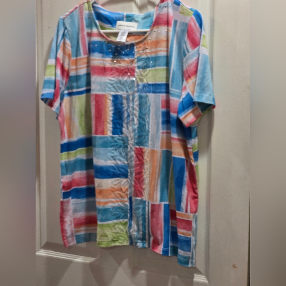 Alfred Dunner Multicolor Patchwork Short Sleeve T… - image 2